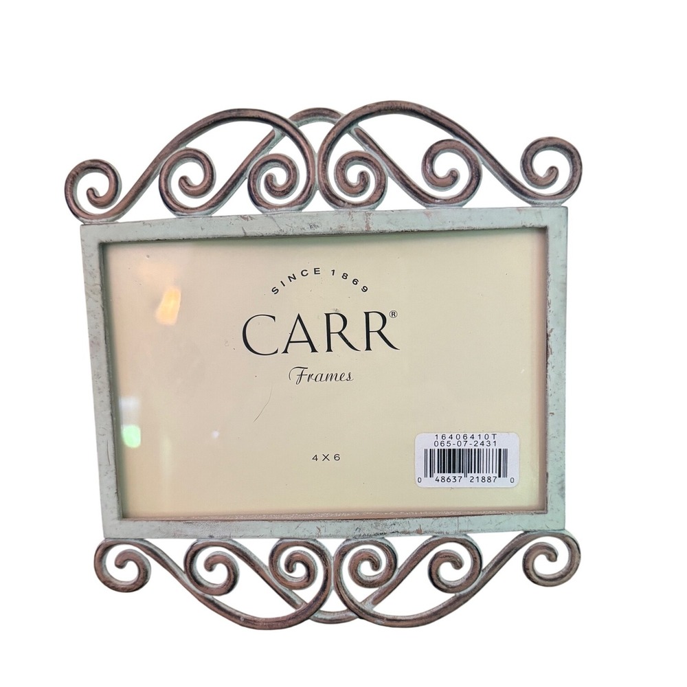 Carr Frames 4x6 Horizontal Metal Scroll Picture Frame Distressed Seafoam Green